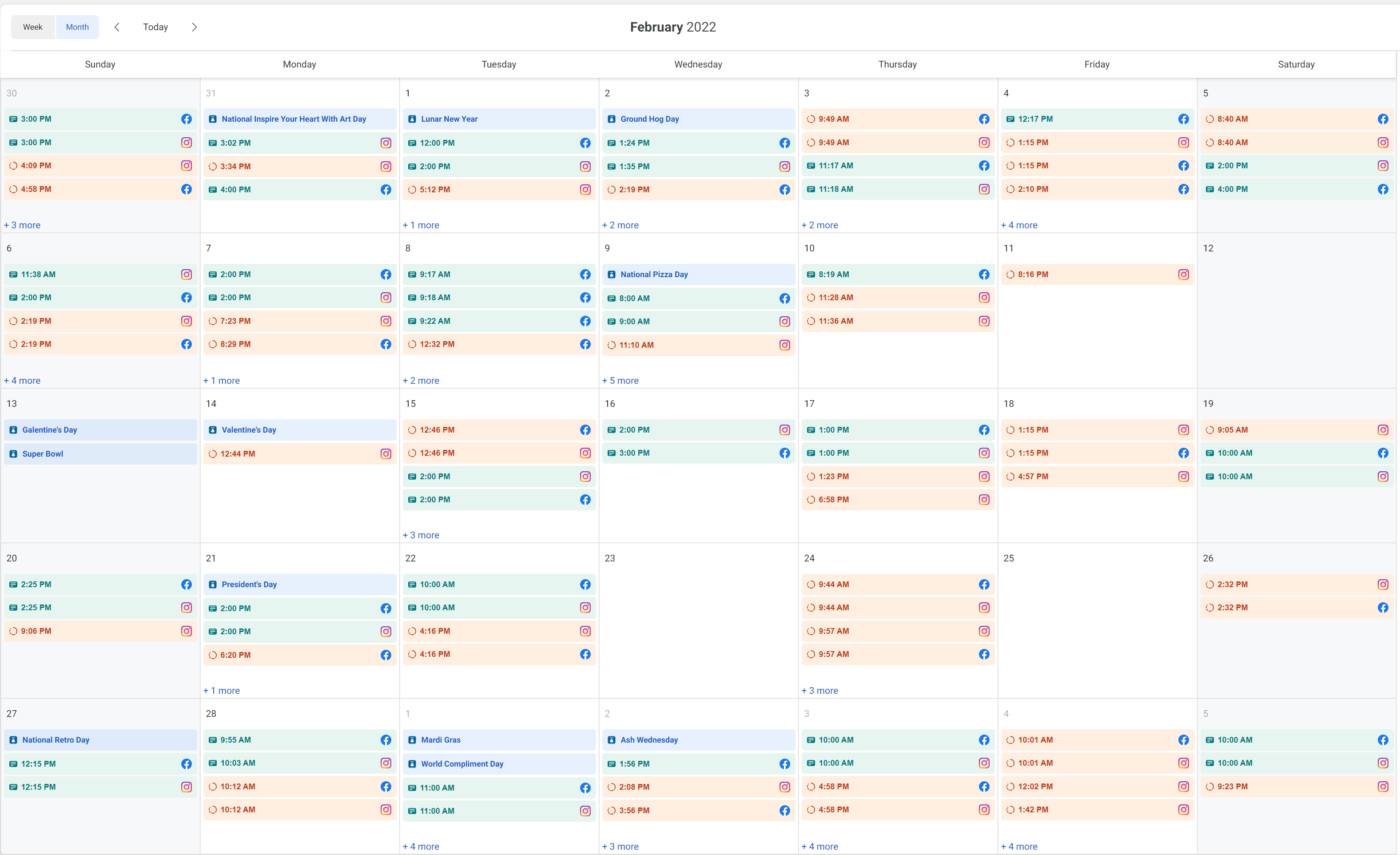 Plans for a month's worth of posts on Facebook Business